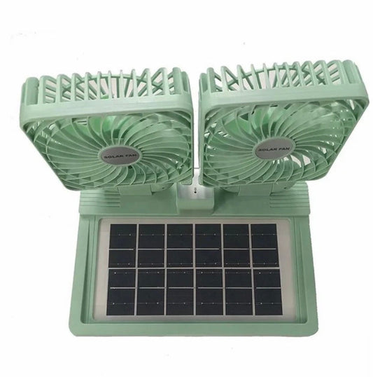 Double Head Solar Portable Desktop Air Conditioning Fan | Double Head Solar Fan - Rechargeable Fan Strong Cold Air Fast Cooling USB Fan For Indoor/Outdoor - 12 Inch (Random Color)