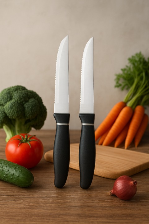 2 Pcs Concord Stainless Steel Kitchen Knife – Multipurpose Table Knife With Serrated Edge, 12 Cm (Random Color)