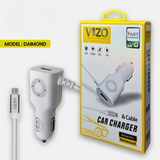 Diamond Car Charger With Built-In Micro Cable & LED Light | Car Charger - Micro Cable Charger
