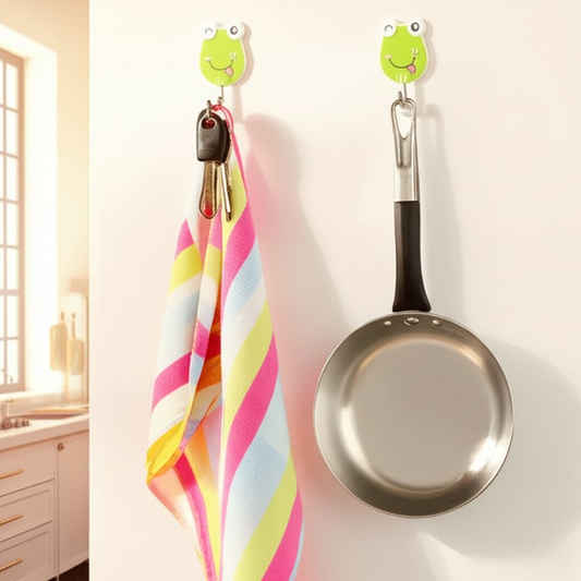 Pack Of 3 Self Adhesive Wall Hooks – Waterproof Cartoon Sticky Homes For Home & Kitchen | Heavy Duty Multipurpose Storage Hooks | Easy No-Drill Installation | Strong Adhesive For Glass, Wood, Plastic, Stainless Steel | (Random Color)