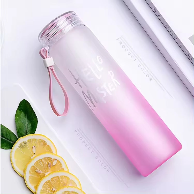 Frosted Glass Water Bottle With Hello Master Decal Logo - 400ml (Random Color)