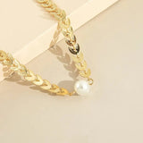 Pearl & Leaf Korean Beautiful Pendant Necklace – Elegant Golden Alloy Necklace