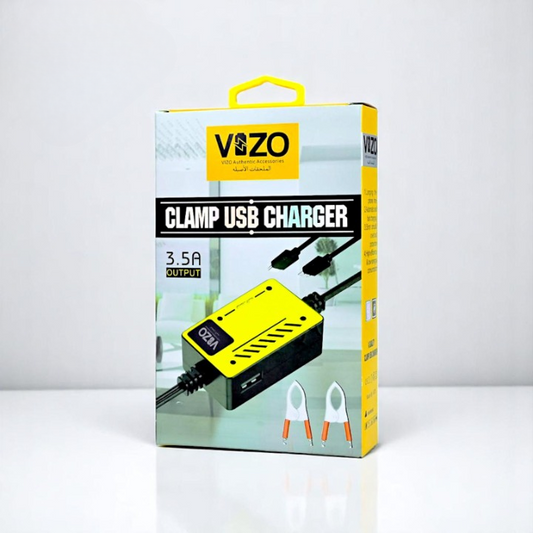 Vizo V5000 – Multi-Port Clip Charger | V5000 – 3.5A Multi-Port Clip Charger With Micro USB, Type-C & USB-A | Versatile Clamp Design For Smartphones & Tablets