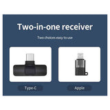 K9 Dual Microphone Mic Plug & Play USB Type C & IOS Wireless Lavalier Microphone Auto Sync Noise Reduction NO APP Or Bluetooth Needed- Dual Mic