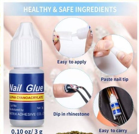 Pack Of 5 – Strong Nail Glue For Nail Art, Decorations & Artificial Nails – Quick-Drying Adhesive For Press-Ons, Nail Tips, Rhinestones & DIY Manicure