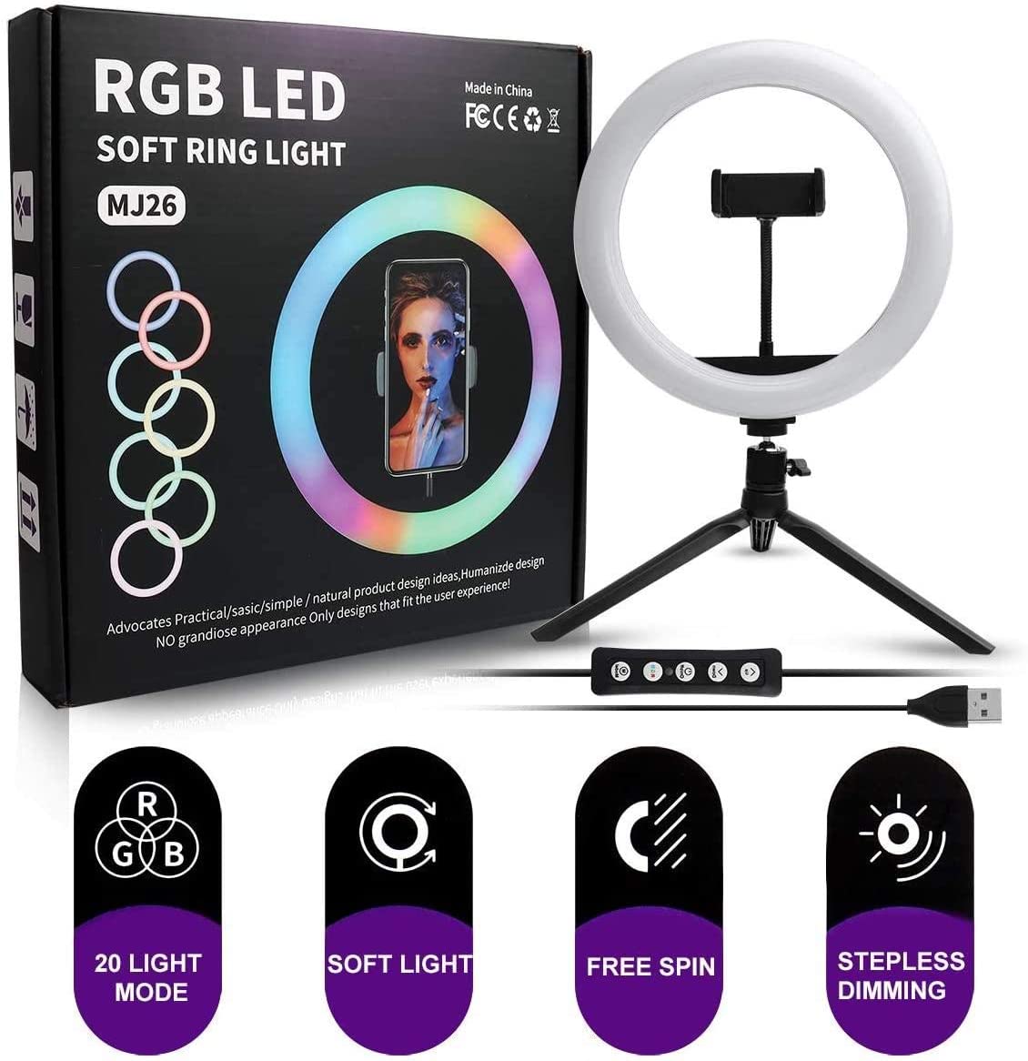 26Cm MJ26 10.2 RGB Led Soft Ring Light | Soft Ring Light With Lighting And Smart Phone Holder