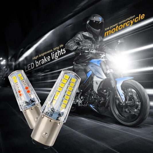 Pack Of 2 – Headlight & Backlight Bulb | Yellow/White Beam + Red/Blue Flasher | Universal For All Bikes
