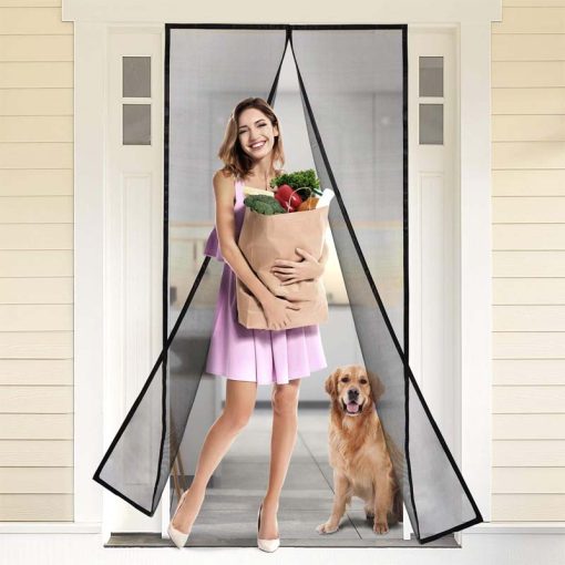Magic Mesh Deluxe- Hands Free Magnetic Screen Door, Mesh Curtain Keeps Bugs Out - With 6Pcs Double Tape & 6Pcs Hook