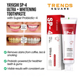 Yayashi SP4 Oral Care Probiotic Whitening Toothpaste 120g – Shine Brighter, Remove Years of Coffee, Tea & Smoking Stains