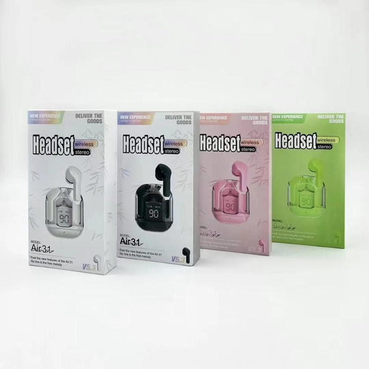 Air31 Earbuds Wireless Crystal Transparent Body - Without Silicone Pouch ( Random Color )