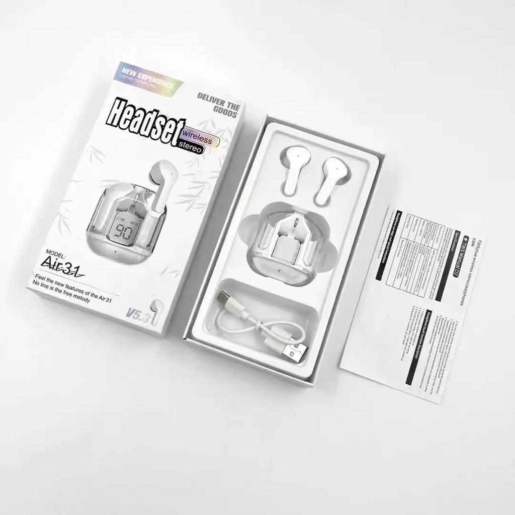 Air31 Earbuds Wireless Crystal Transparent Body - Without Silicone Pouch ( Random Color )