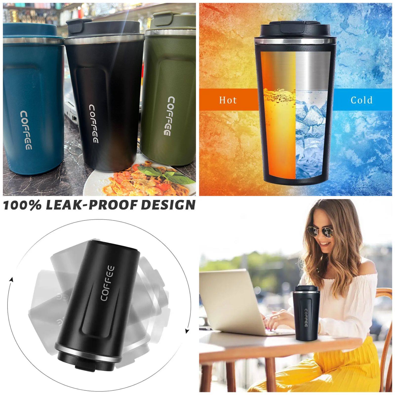510ml Large-Capacity Coffee Cup Keep Heat Stainless Steel Double-Layer Smooth Edge Water Bottle Mug For Daily Use (Random Colors)