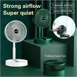 Folding Telescopic Floor Fan 3 Gears Summer Silent Desktop Retractable Fan For Office Bedroom School USB Rechargeable Ventilator