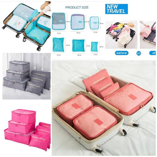 6pcs/Set Travel Storage Bag Portable Luggage Organizer Clothes Tidy Pouch Zip Cube Luggage Toiletry Bag Organizer Pouch Home Organization - Multi (Random Colors)