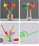 4Pcs Cartoon Lime Lemon Pineapple Watermelon Plastic Spiral Drinking Straws Children (Random Color )
