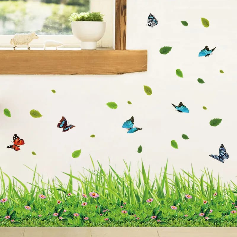 New 3D Fresh Green Plant Removable Green Grass PVC Wall Stickers Home Decor waterproof DIY Removable Art Vinyl 7 inch x  54 inch