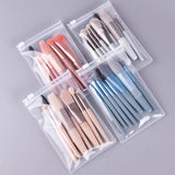8pcs Travel Makeup Brush Kit Mini Cosmetic Brush For Face Foundation Blush Eye Shadow Wooden Handle (Random Color)
