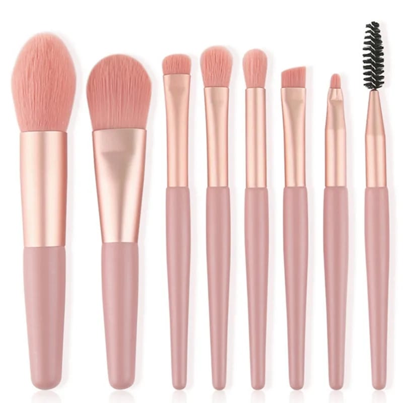 8pcs Travel Makeup Brush Kit Mini Cosmetic Brush For Face Foundation Blush Eye Shadow Wooden Handle (Random Color)