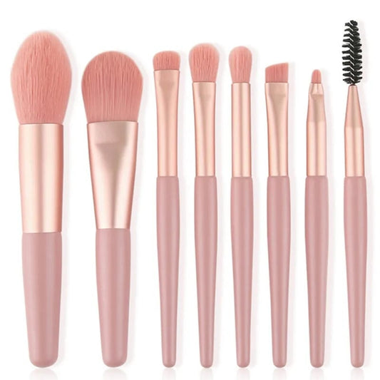 8pcs Travel Makeup Brush Kit Mini Cosmetic Brush For Face Foundation Blush Eye Shadow Wooden Handle (Random Color)