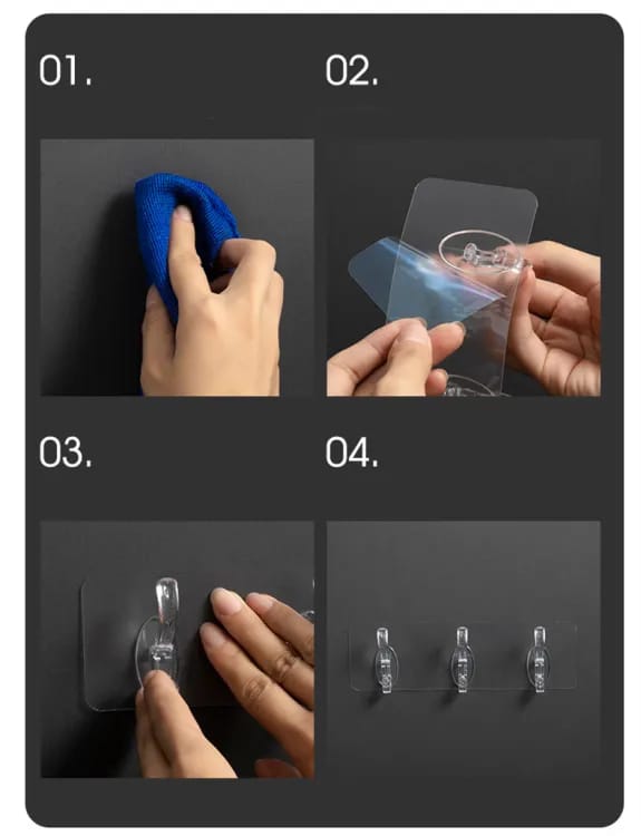 (Pack Of 3 6 Row Transparent Wall Hooks Self Adhesive Clothes Coat Door Hanger Towel Key Holder Bathroom Kitchen Storage Sticker Hook