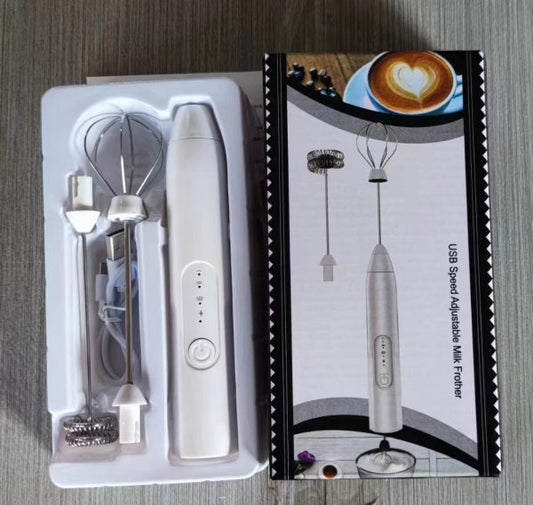 2 In 1 Electric Milk Frother Whisk Egg Beater USB Rechargeable Coffee Blender Household Milk Shaker Mixer Foamer Food Blender (Random Color)