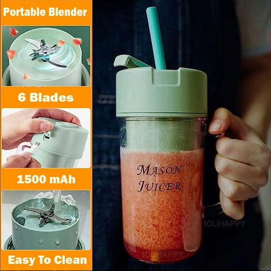 Mason Portable Mini Juicer Blender With Straw Cup | Juicer Portable Outdoor Juicing Cup | Home Mini Cordless Juicer (Random Color)