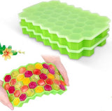 Silicone Ice Tray With Plastic Cover Cap | Push Pop Out Round Mini Ice Cube Trays - (1 PC) (Random Color)