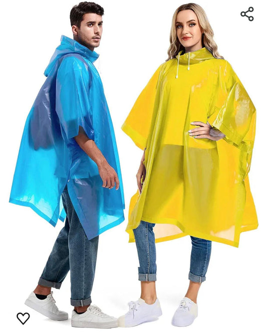 Rain Ponchos For Adults Reusable - Raincoats Survival Emergency Heavy Duty Rain Coat With Drawstring Hood (Random Colors)