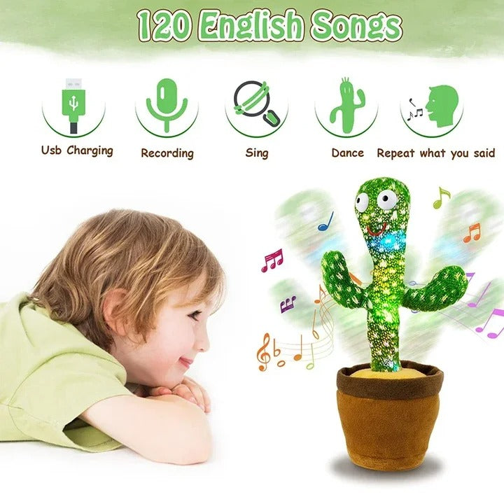 Dancing Cactus Toy – Singing, Talking, Voice Recording Plush With USB Rechargeable Function – Fun Educational Gift For Babies And Kids (Ages 6 Months & Up) - Rechargeable - With Cap