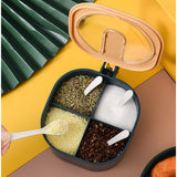 Combo Deal - 4 Section Spice Container Box & Multi-Function Spit Bone 10 Plate Set Kitchen Storage Organizer (Random Color)