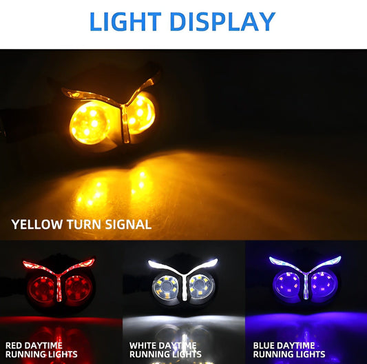 Pack Of 4 Pcs Owl Style Dual Color Motorcycle Driving Headlight, Turn Signals Light, Fog Lamp For All Bikes (Random Color)