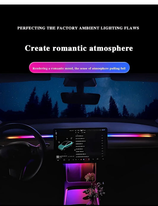 App Control Symphony Atmosphere Light Car Interior Lights Decorative Ambient Lights USB Fiber Optic Lights Smart App Control Lights Multi-Color (1pc) (110cm/43inch 35cm/13 Inch)