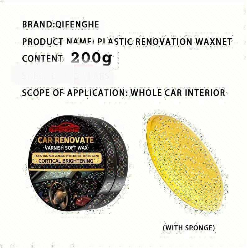 QIFENGHE Car Plastic Restorer - Auto Interior & Panel Renewal Wax Coating Agent Car Wax Car Wax Polish 200gm + Sponge