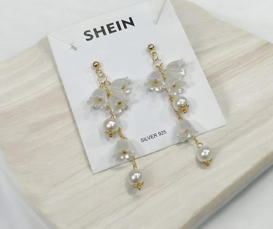SHEIN Elegant Pearl And Flower Drop Earrings For Women Girls