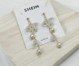 SHEIN Elegant Pearl And Flower Drop Earrings For Women Girls
