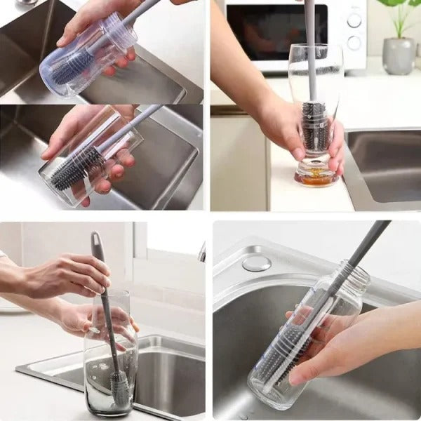 1 Pcs Silicone Feeder Bottle Brush Glass Brush Cup Brushes Long Handle | Silicone Bottle Cleaning Brush With Long Handler (Random Color)