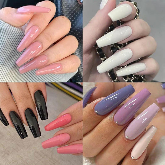 Artificial Nails 144 Pcs With Nail Glue, Beautiful Fancy Fake Nails (Random Color)