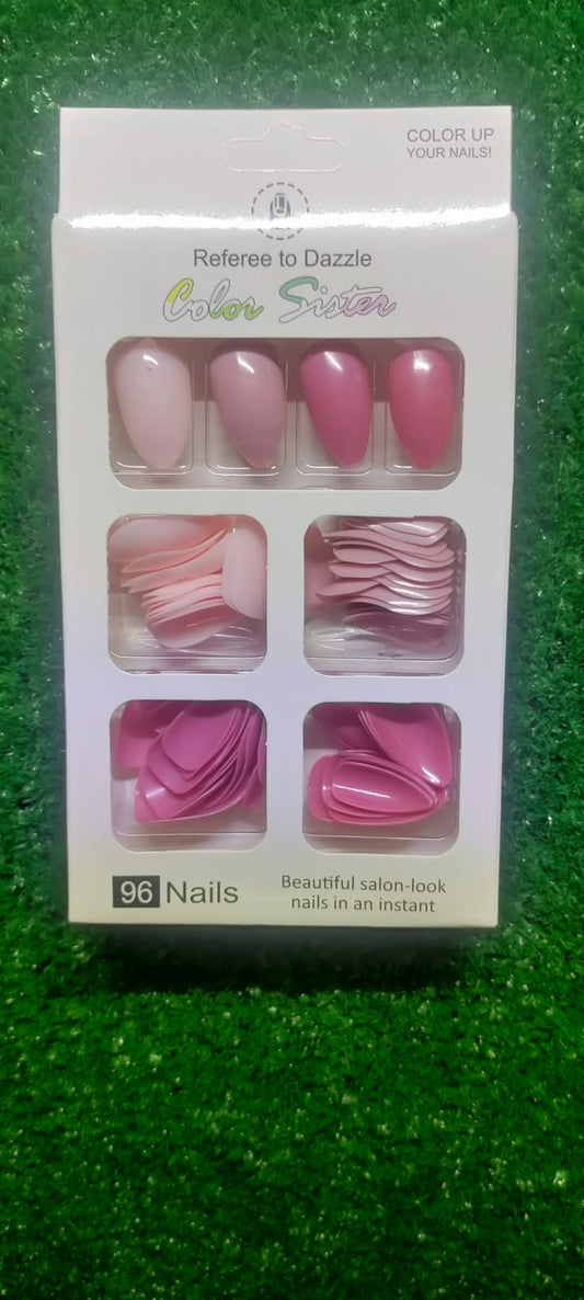 96 Pcs Fake Nails Multicolor For Girls (Without Glue)