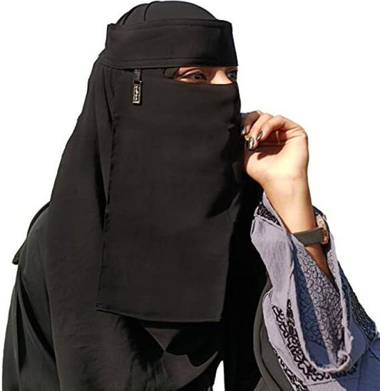 Chiffon Saudi Locket Niqab – Premium A1 Quality Black Face Veil (Black) (Random Locket )