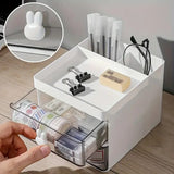 Desktop Double-Layer Plastic Storage Holder Rack Cosmetic Box Kitchen Bathroom Desk Shelf Organizer Office Supplies Stationery (Random Color)