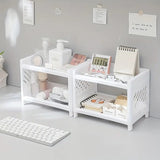 Desktop Double-Layer Plastic Storage Holder Rack Cosmetic Box Kitchen Bathroom Desk Shelf Organizer Office Supplies Stationery (Random Color)