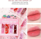 Pack Of 4 - Fruit Lip Oil Non-Sticky Set In Peach, Grape, Strawberry, Cherry Flavor
