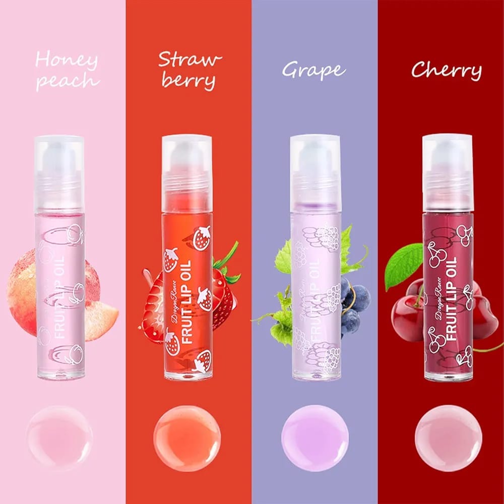 Pack Of 4 - Fruit Lip Oil Set, Non-Sticky Long Lasting Moisturizing Lip Oil Lip Care Oil