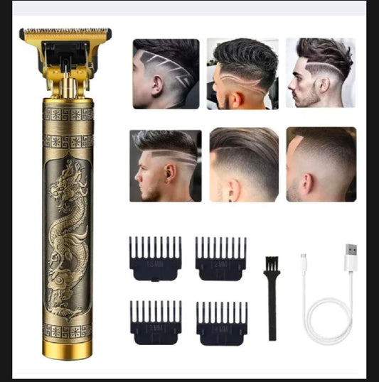 Metal Body - Vintage T9 Trimmer And Hair Clipper Cutting Machine For Men | Dragon Design | Golden Color Trimmer
