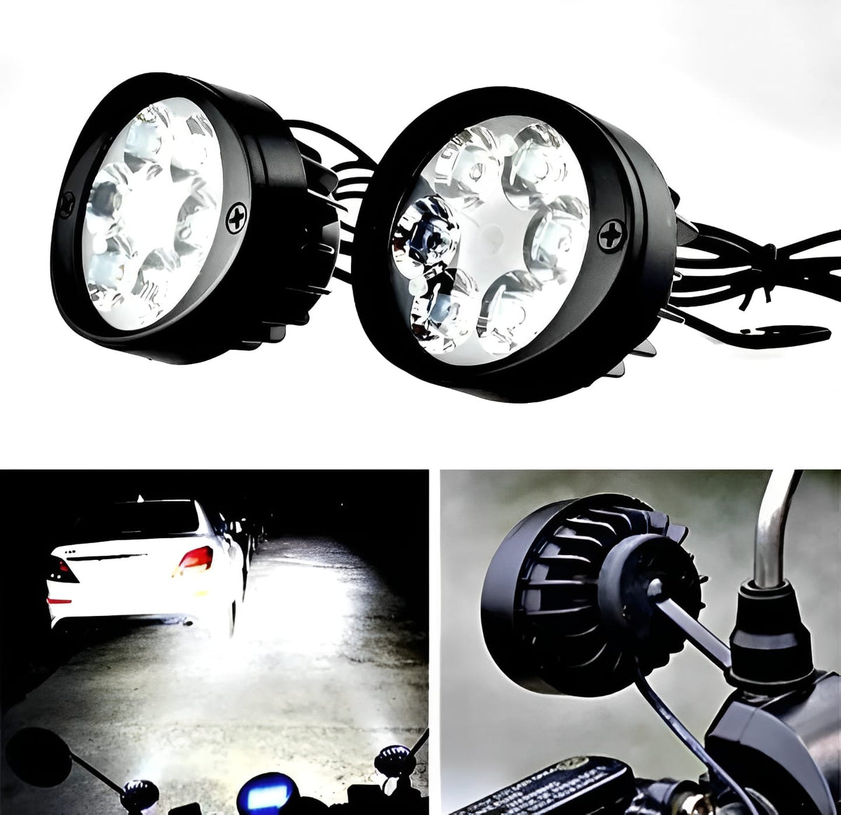 2 Led Plus Button LED Headlight & Button Assist Lamp For Motorcycle Motorbike Bike Universal CD70 CG 125 & All