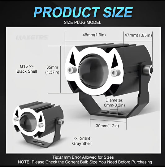 MAXGTRS Motorcycle Led Headlight Mini Projector Lens Tri-Model Driving Auxiliary Scooter Spotlamp