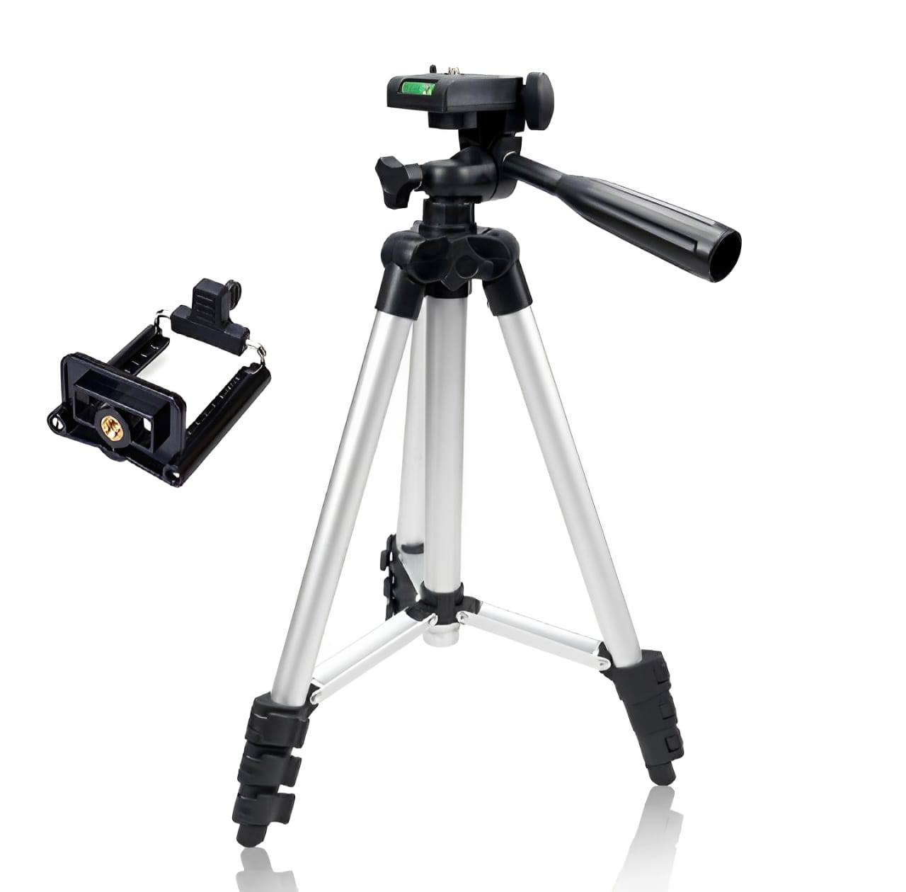 Adjustable Tripod Stand For Mobile Phones And Cameras With Mobile Holder, Portable DSLR Stand For Vlogging, Universal Silver Model 3110 And Bag