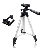 Adjustable Tripod Stand For Mobile Phones And Cameras With Mobile Holder, Portable DSLR Stand For Vlogging, Universal Silver Model 3110 And Bag