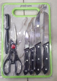 6 In 1 Stainless Steel Knives Set– For Meat, Bread, Fruits, And Vegetables | Kitchen Knife Set With Scissors, Peeler & Cutting Board – All-In-One Cooking Essentials With Ergonomic Handles & Sharp Stainless Steel Blades