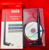UW11 Alfa Net Wireless-N USB WiFi Adapter With Antenna | 2.4GHz 150/300Mbps High-Speed Network Dongle For PC, Laptop, Windows & Linux – IEEE 802.11b/G/N, Soft AP Utility
